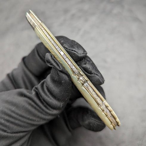 1912 British Antique White Pearl Shell Handle Pure Silver Blade Folding Pen Knife